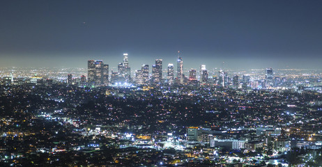 Aerial view over the city of Los Angeles by night - view from Griffith Observatory - LOS ANGELES - CALIFORNIA - APRIL 20, 2017