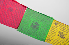 Colorful Buddhism Prayer Flags (Dar Cho, Lungta) Wth Buddism Symbols.