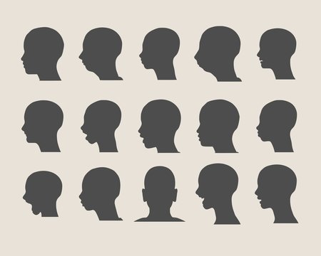 Set of silhouettes of a human's head. Various emotions