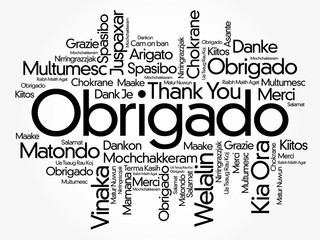 Wall Mural - Obrigado (Thank You in Portuguese) Word Cloud background, all languages, multilingual for education or thanksgiving day