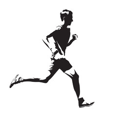 Wall Mural - Running man vector sketch, abstract silhouette, side view