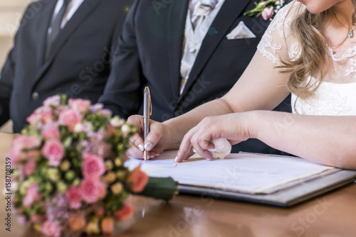 Marriage Elegant Bride Signing Register Holding Pen And Official Marriage Elegant Bride Signing Register Holding Pen And Official Doent Wedding