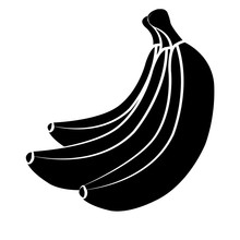 Vector Bananas. Bunches Of Black Banana Fruits With White Stroke Isolated On White Background. Bananas Silhouette