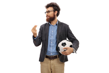 Sticker - Bearded man with a football explaining