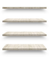 Wall Mural - Empty wooden shef isolated on the wall on white background with clipping path