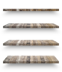 Wall Mural - Wooden shelf isolated on white background with clipping path