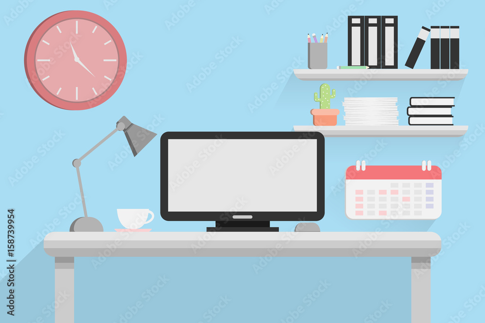 interior office room design with computer and accessory design.vector ...