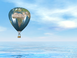 Wall Mural - Earth map hot air balloon - 3D render