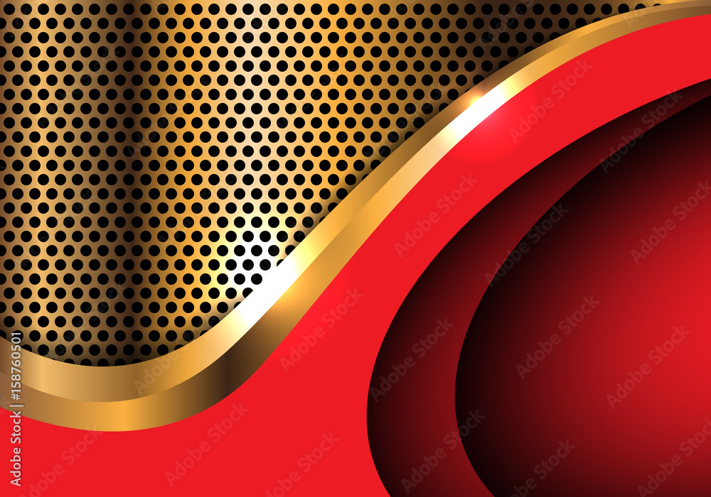 Abstract red curve on gold circle mesh design modern luxury background ...