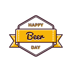 Sticker - Happy Beer day emblem isolated vector illustration on white background. 4 august world drinking holiday event label, greeting card decoration graphic element