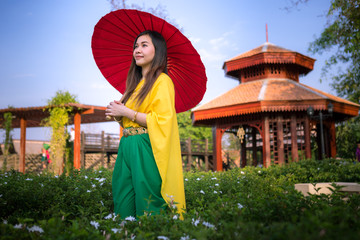 Thai woman dressing with traditional style