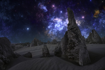 Wall Mural - night on the alien planet, scifi illustration