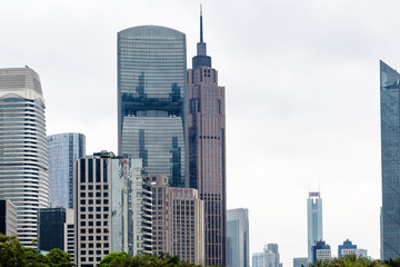 modern skyscrapers in Guangzhou city in rain