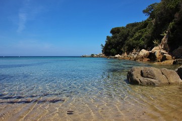 Spartaia beach, sand and stones. Elba island, Tuscany, Italy