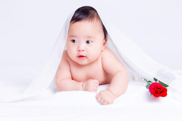 cute baby lie on bed