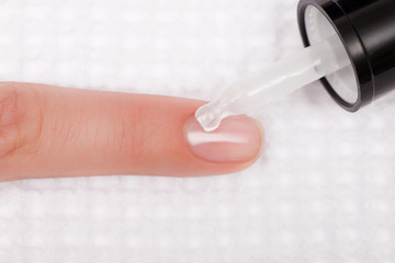 Manicure in beauty salon. Finger closeup 
