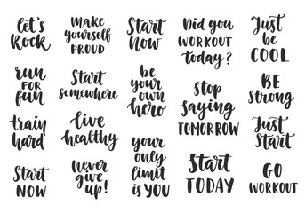 Set of Sport inspirational quotes on white background