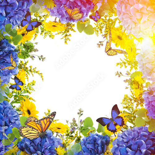 Amazing background with hydrangeas and daisies Плакат