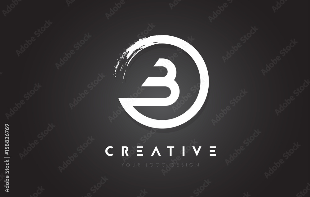 B Circular Letter Logo with Circle Brush Design and Black Background ...
