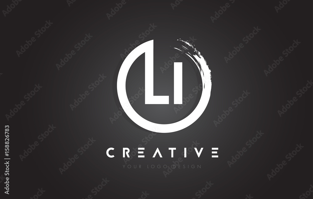 LI Circular Letter Logo with Circle Brush Design and Black Background. - obrazy, fototapety, plakaty 