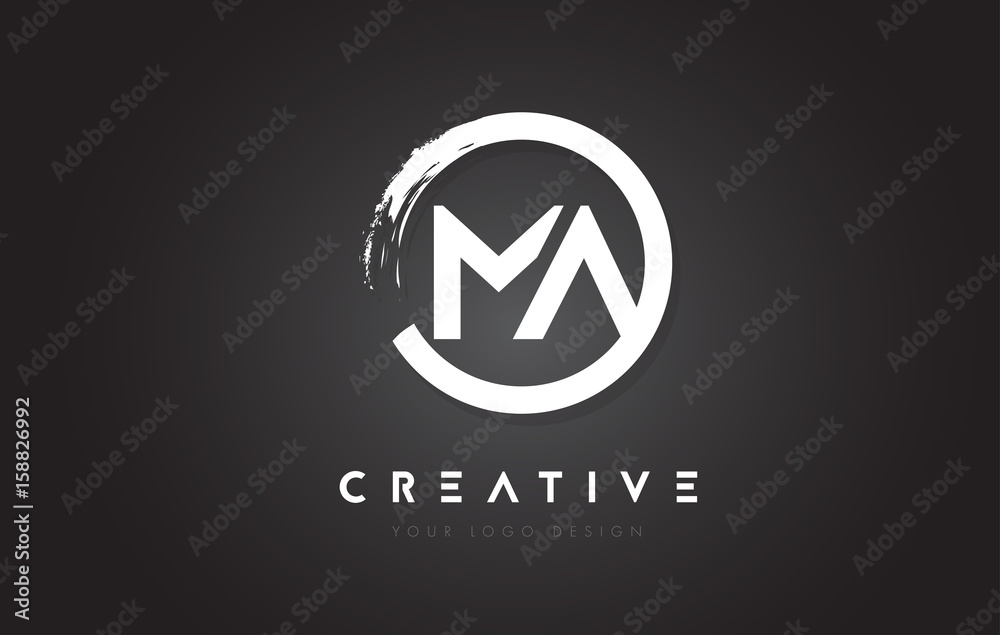 MA Circular Letter Logo with Circle Brush Design and Black Background. - obrazy, fototapety, plakaty 