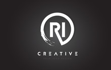 RI Circular Letter Logo With Circle Brush Design And Black Background.