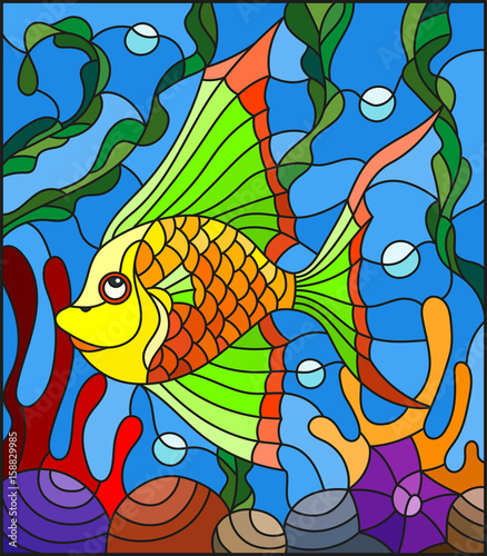 ilustracja-w-stylu-witrazu-z-abstrakcyjnych-kolorowych-egzotycznych-ryb-wsrod