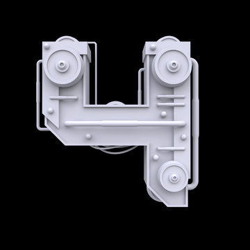 Iron mechanical number isolated on black background. Futuristic industrial metal symbol in sci fi or steampunk style. Realistic 3d render.