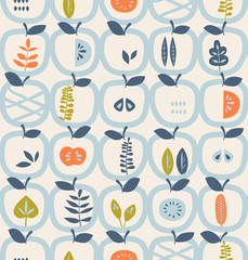 Poster - seamless pattern with apples and leaves