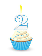 Blue Birthday Cupcake For 2nd Birthday