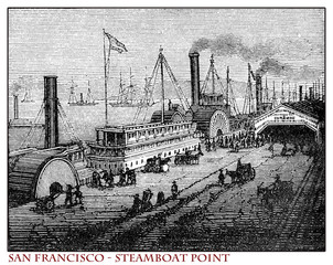 California, San Francisco Steamboat Point, engraving from year 1873 before the 1906 earthquake which destroyed over 80% of the city