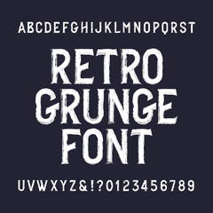Poster - Retro grunge alphabet font. Distressed letters and numbers. Vintage vector typeface for your design.