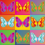 Set of colored butterflies  Pop Art Andy Warhol