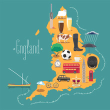 Map Of England, Britain Vector Illustration, Design