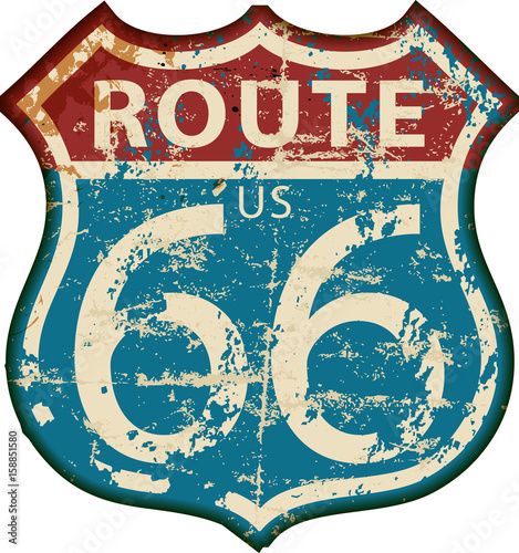 vintage route 66 road sign,retro grungy vector illustration Wallpaper Mural