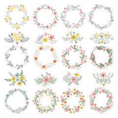 Wall Mural - different circle shapes with floral elements. wedding frames vector set