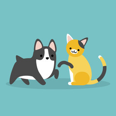 Cat and dog flat editable vector illustration, clip art