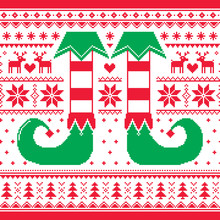Christmas Seamless Pattern With Elf And Reindeer, Red And Green Repetitive Design