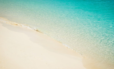 Beach tropical with white sandy and crystal water seen from above. Rawa island ,Malaysia .