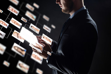 Poster - close up of businessman with transparent tablet pc