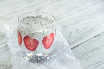 Canvas Print - Chia seed puddings with strawberry slices