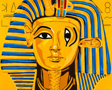 Modern Art Abstract Portrait Painting Of An Egyptian Pharaoh.