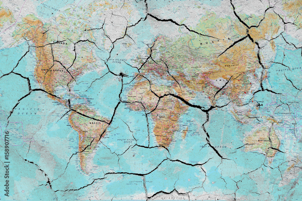 World map with dried soil texture - obrazy, fototapety, plakaty 