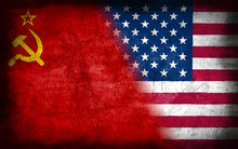 Soviet Union And USA Flag With Grunge Metal Texture