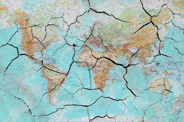 world map with dried soil texture