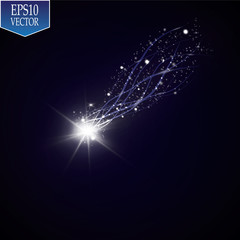Wall Mural - Abstract vector glowing magic star light effect from the neon blur of curved lines. Glittering stars dust trail from the side.flying comet on a transparent background.
