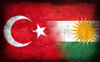 Wall Mural - Turkey and Kurdistan flag with grunge metal texture