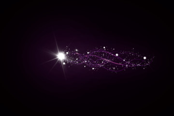 Wall Mural - Abstract vector glowing magic star light effect from the neon blur of curved lines. Glittering stars dust trail from the side.flying comet on a transparent background.
