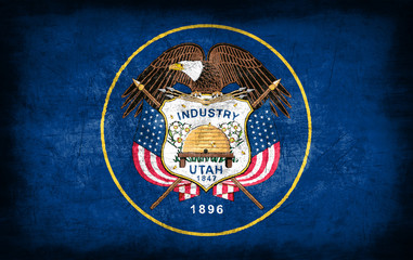 Sticker - Utah flag with grunge metal texture