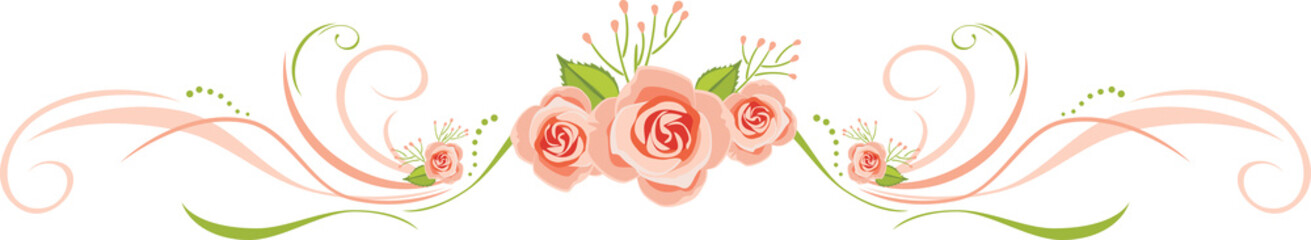 Wall Mural - Decorative border with pink roses for greeting card design